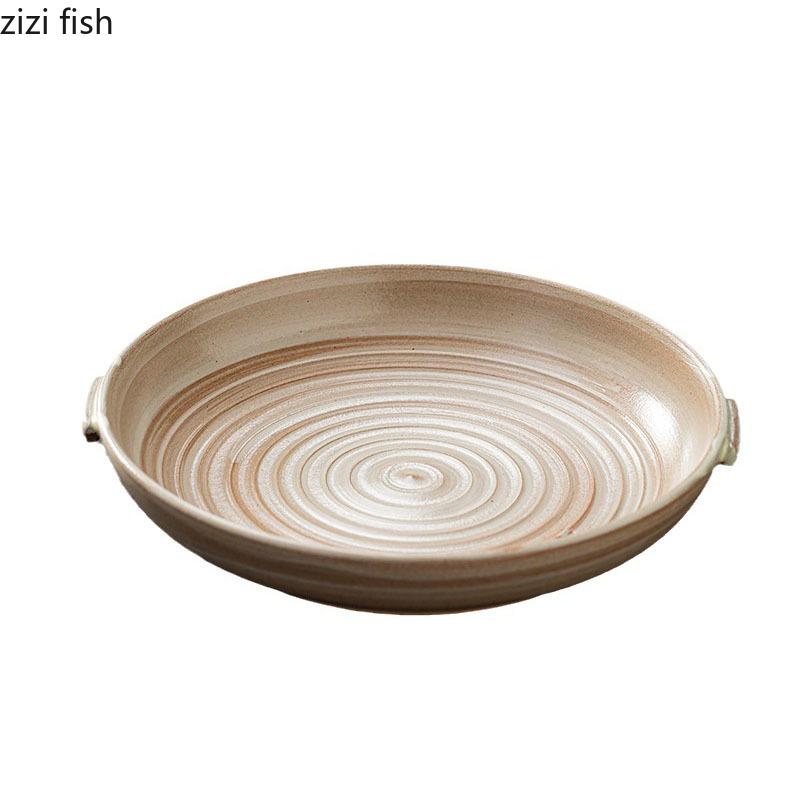 Piatto Ceramico Doppio Manico Retrò Piatto Profondo da Ristorante Piatto da Dessert Piatti per Pasta Piatti Creativi per Insalata Stoviglie Speciali