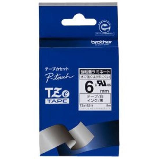 

Laminated Tape 6mm width [Brother Genuine] P-touch TZe-S211, (Black text/White/Strong adhesive)