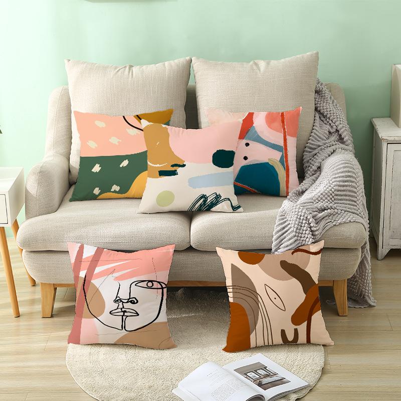 Ins Nordic Simple Abstract Morandi Pillow Cover Peach Skin Cushion Cover Office Sofa Cushion Cover