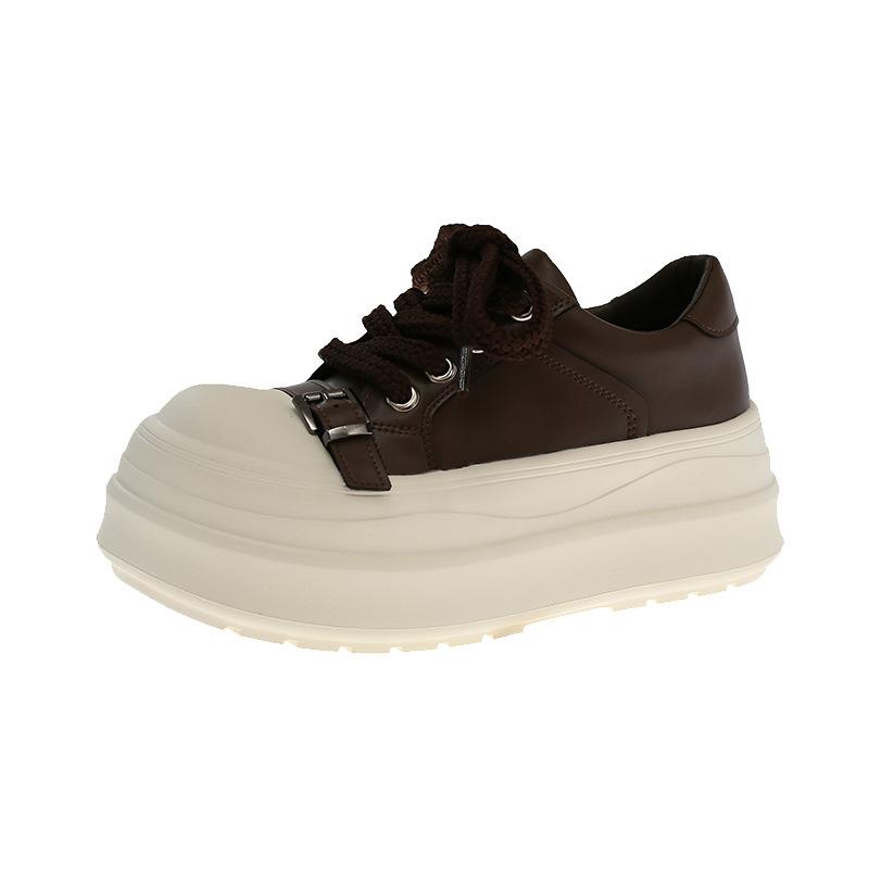 2025 Herbst neue modische Plateauschuhe mit dicker Sohle, Damenschuhe mit niedrigem Schaft, vielseitige Einzelschuhe, Schnürschuhe, Trend