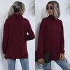 New Women's Clothing Autumn and Winter Turtleneck Pullover Solid Color Split Knitted Sweater European and American Twist Sweater