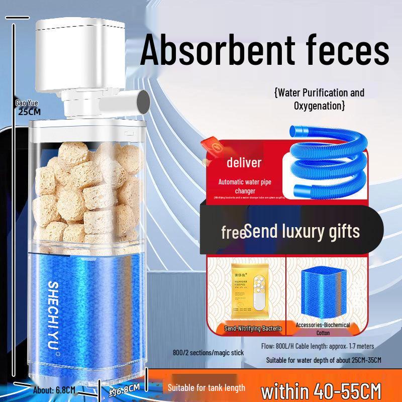Silent Aquarium Filter: Submersible 3-in-1 Water Purifier, Circulator, and Oxygen Pump with Poop Suction Feature.