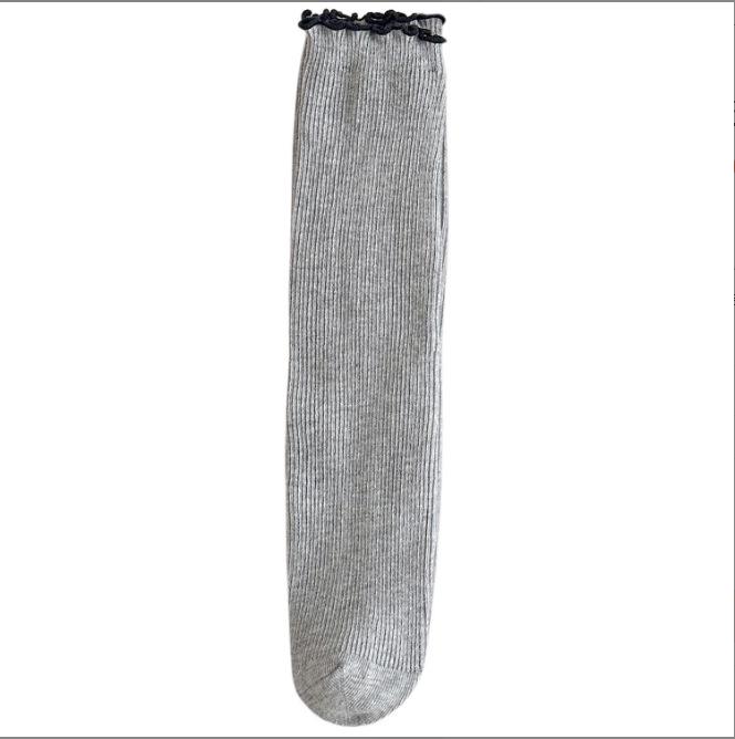 New Autumn & Winter Girls' Lace Ruffle Edge Mid-Calf Socks - Solid Color Princess Style