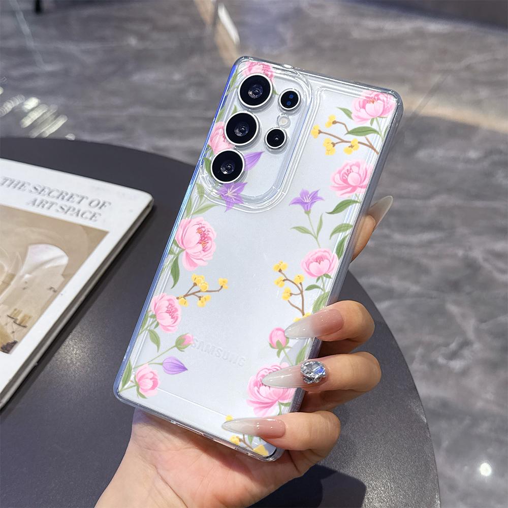 Pastel Floral Border Phone Case for Samsung Galaxy S26 S25 S24 S23 S22 S21 S20 FE Plus Lucency TPU Protection Cover
