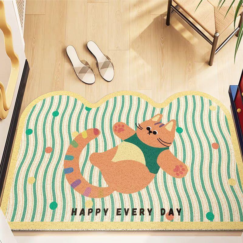 Cartoon Silk Circle Floor Mat, Porch Scraping Mud And Soil Entry Door Floor Mat, Household Can Be Cut, Dirt-Resistant And Easy To Take Care Of,