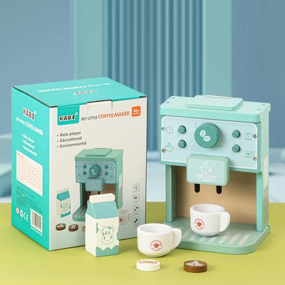 Children Gift Funny Montessori Educational Pretend Playing Wooden Kitchen Deluxe Coffee Machine Set For Toddler Toys