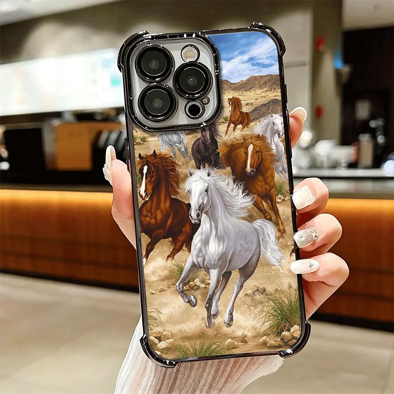 Ferghana Horse Animal Plating Phone Case For Iphone 16 17 Pro Max Air 16E 14 15 Plus 12 13 Mini Anti-Fall Airabag Cover