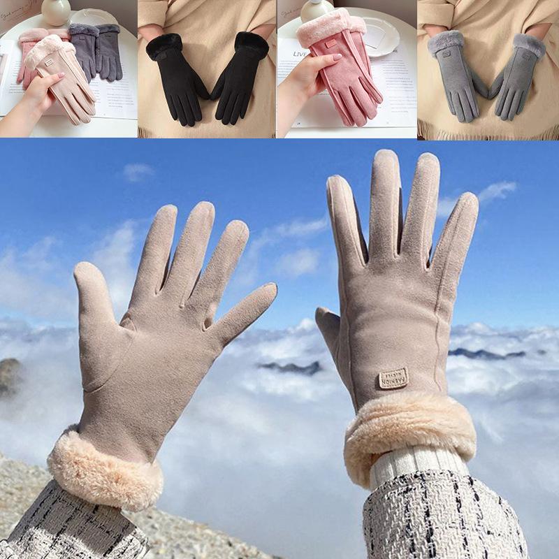 Thickened Women's Thermal Gloves Korean Version Outdoor German Velvet Thickened