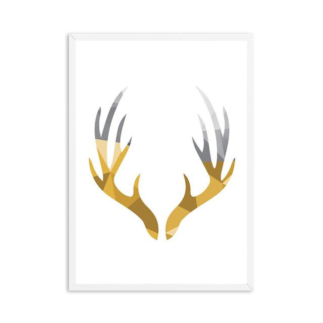 Abstract Grey Yellow Geometric Forest Nordic Deer Poster Canvas Printings Wall Art Printing Pictures Living Room Home Decoration