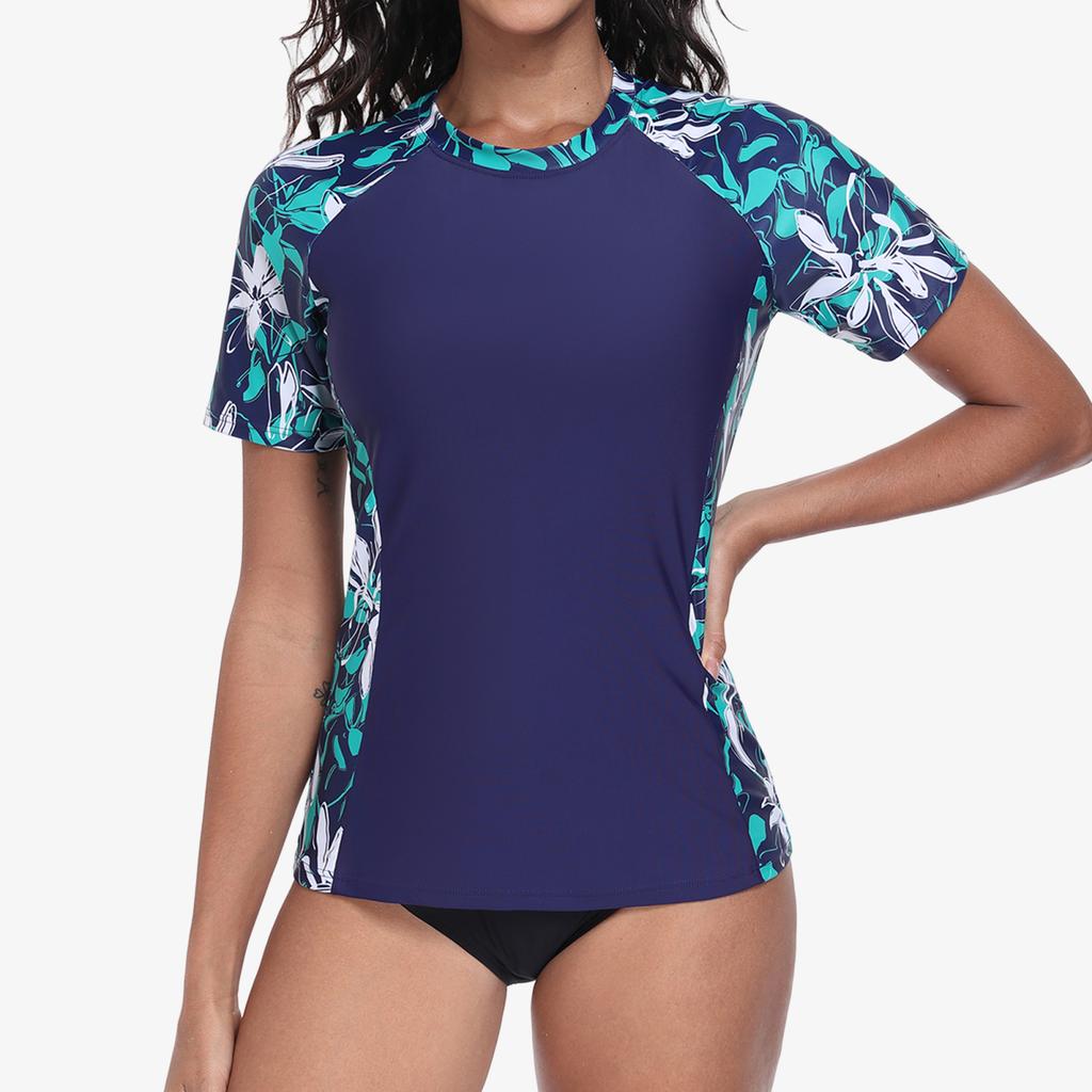 CHARMLEAKS Womens Rash Vest Short Sleeve UPF 50+ Lightweight Quick Dry Swim Shirt (No Bottom)