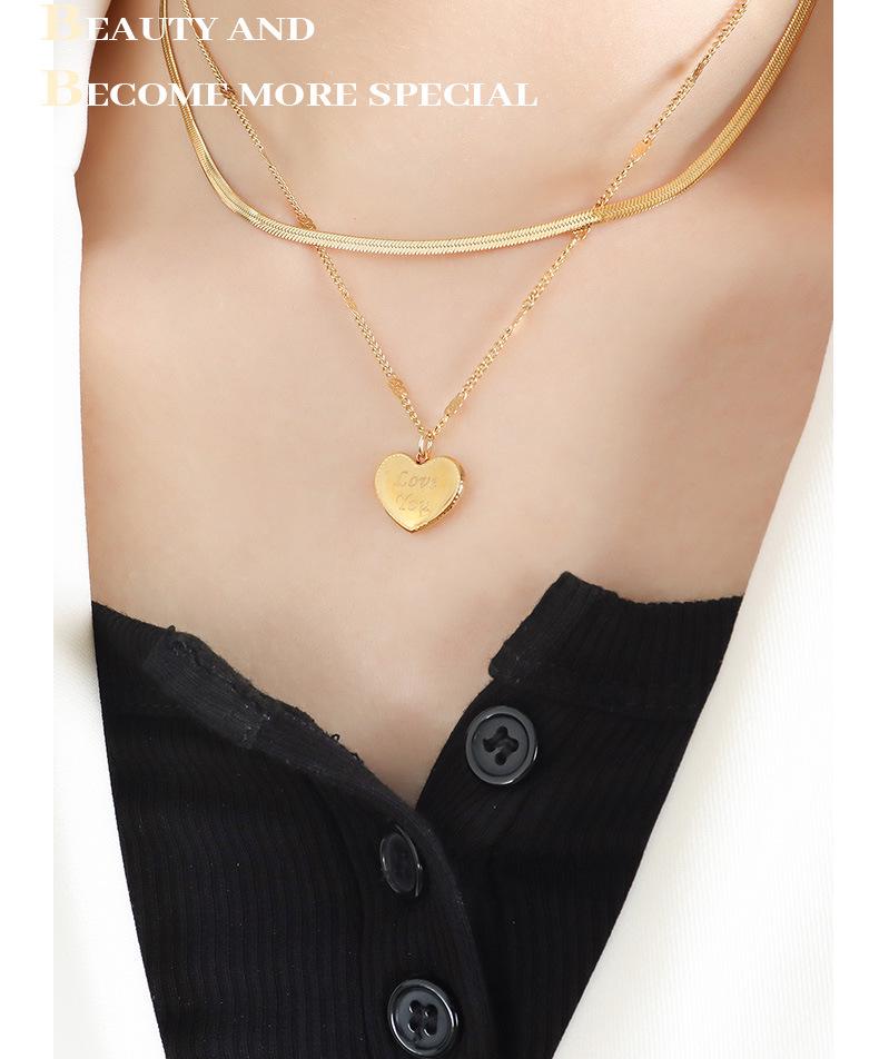 Double Layer Heart Pendant Titanium Necklace - Hip Hop Style, Non-fading Fashion Clavicle Chain for Women