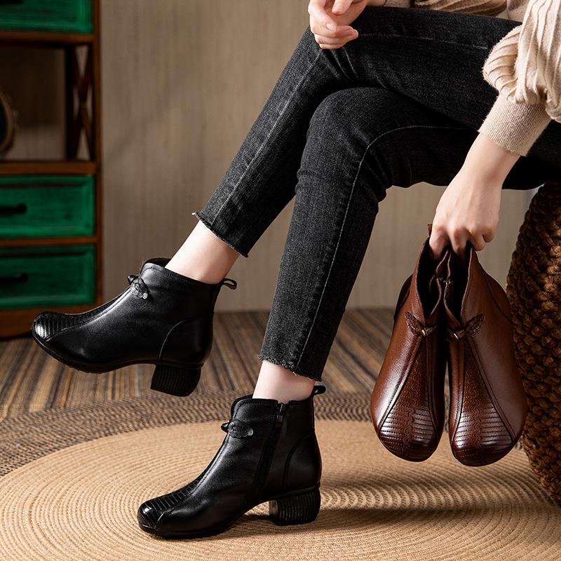 Fashion GKTINOO 2025 New Autumn Winter Thick Heel Ankle Boots Women Warm Boots Shoes Handmade Genuine Leather Zipper Retro Short Boots