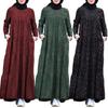 Uzun Kollu Maksi Elbise Pamuk Keten Kaftan Abaya Tarzı Vintage Desenli Tam Boy Bol Kesim Kadınlar İçin Mütevazı Elbise