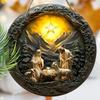 5pcs Wooden Christmas Nativity Scene Hanging Decor - 2D Birth of The Savior with Golden Star, Mountain, and Lamb Design - Festive Holiday Wall Art for