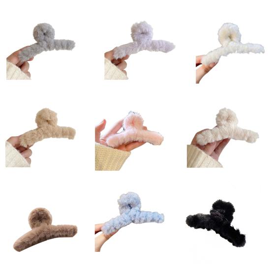 Hair Claw Plush Decor Strong Grip Back Head Hair Clip Women Large Shower Hair Clamp Hair Styling Tool