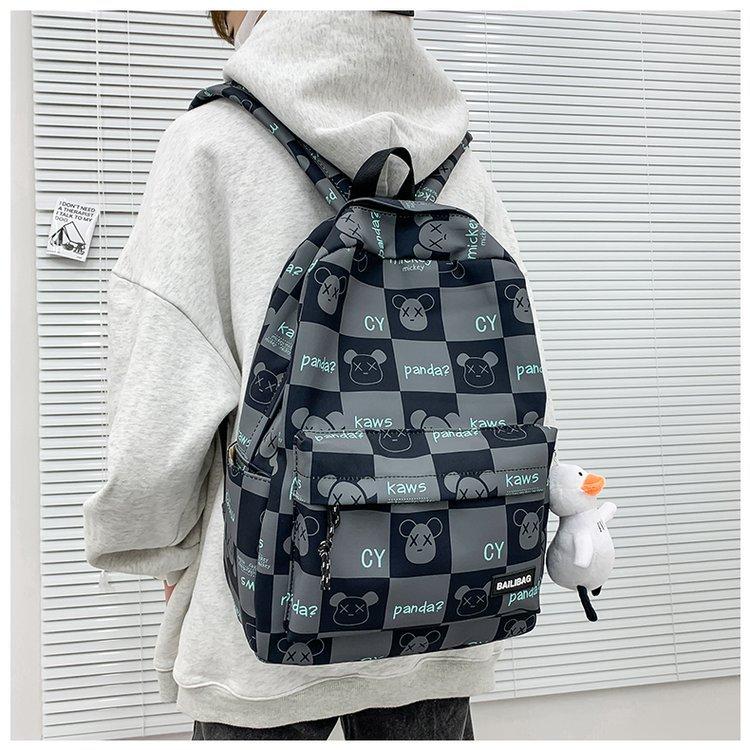 Schoolbag new checkerboard printing backpack fashion trend large capacity casual simple versatile junior high school student backpack
