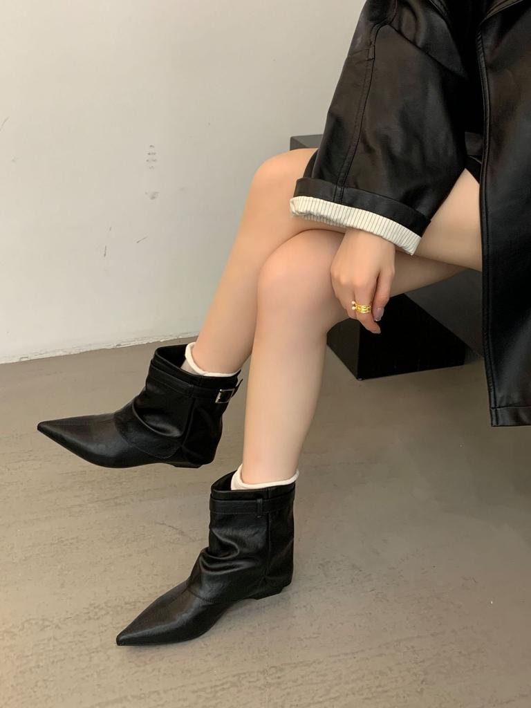 Damenstiefel mit Innensohle, Retro-Dunkel, Kurze Stiefel, Ritterstiefel, Martin-Stiefel, Herbst-Neu, Spitz, Kurze Stiefel, Westernstiefel