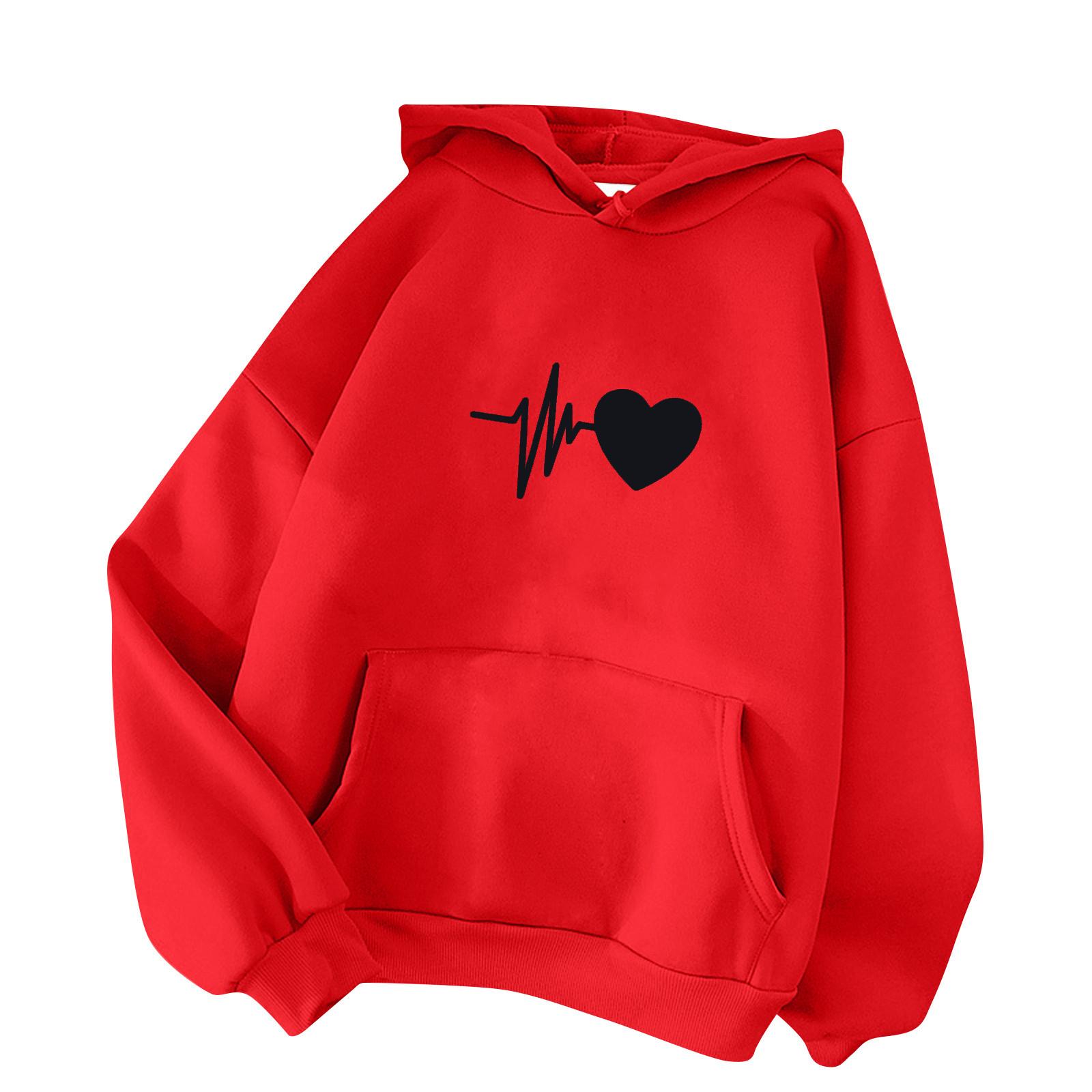 Women S Fashionable Casual Hooded Sweatshirt Long Sleeved Pullover XXL красный