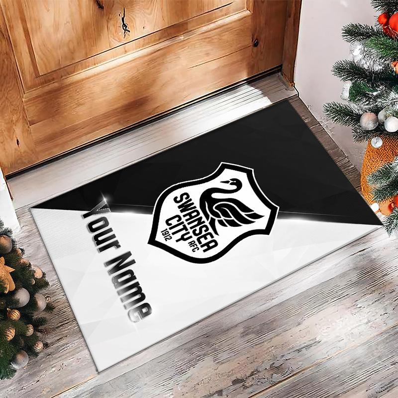 Swansea City FC Printed Crystal Velvet Rug Non‑Slip Crystal Velvet Carpet For Sofa Bedroom Indoor Home Decoration