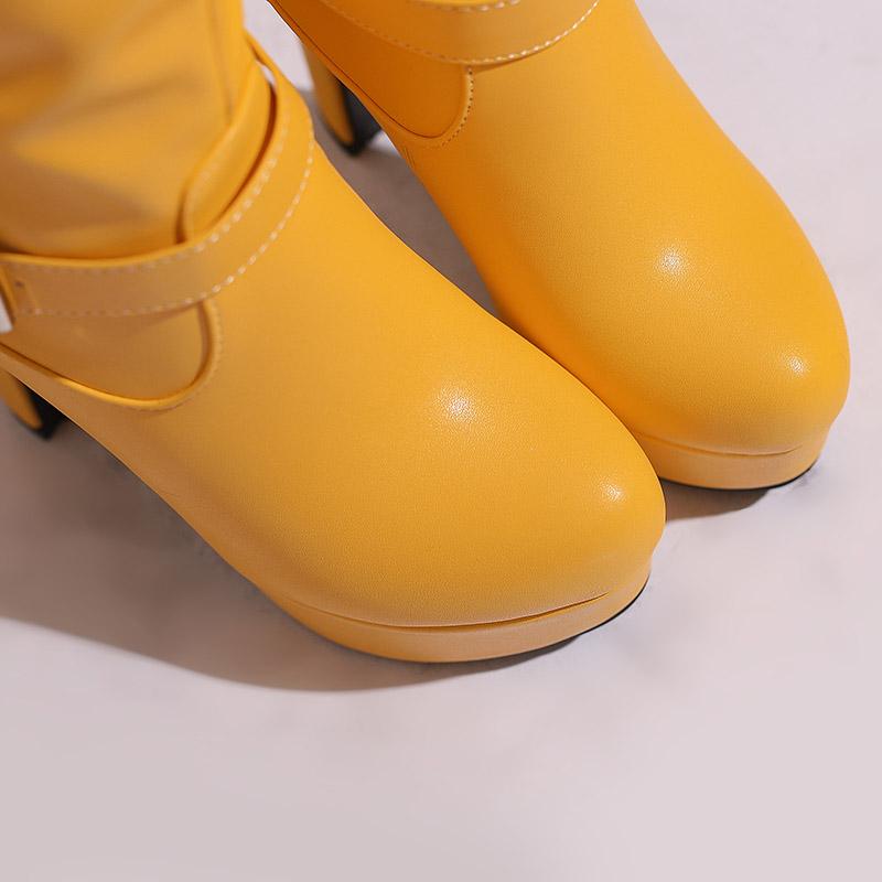 Dames høye hæler støvletter høst og vinter nye sexy temperament tykk hæl firkantet tupp stor størrelse medium støvletter