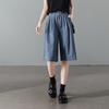 Women's Cotton Linen Loose Wide-Leg Capri Jeans