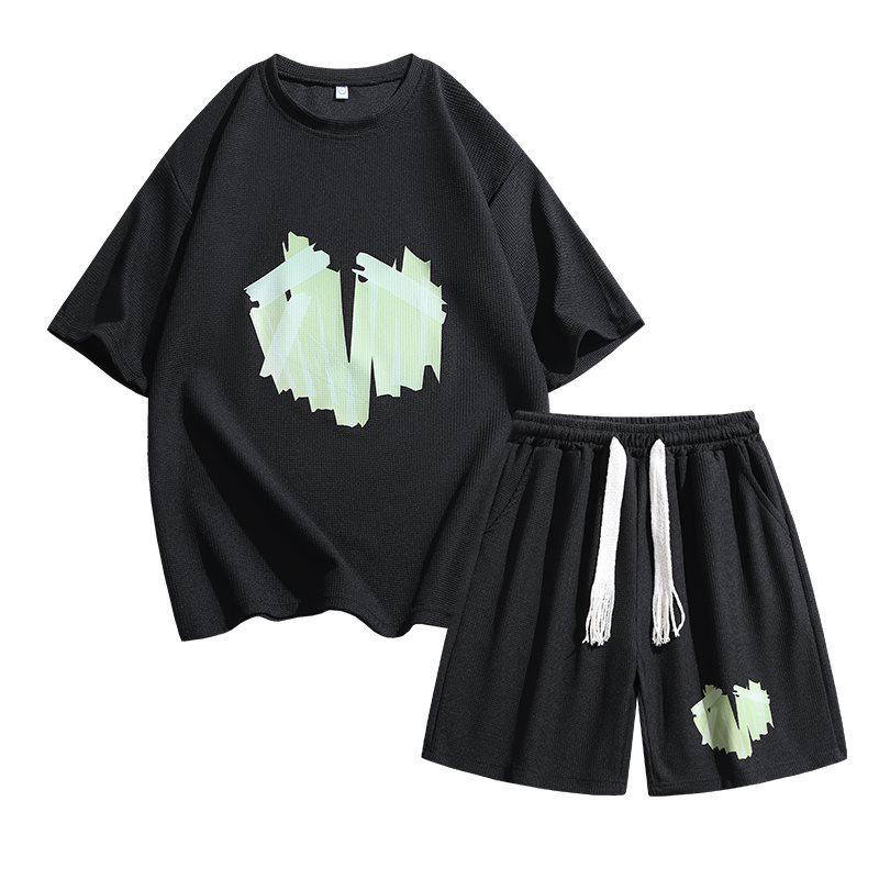 2026 Summer Printed Loose Two-Piece Short Sleeve and Shorts Set