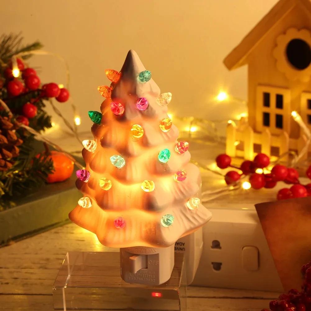 LED Christmas Tree Night Light US Plug For Home Bedroom Bedsides Decor Tree Wall New Year Night Light Energy Efficient Lamp
