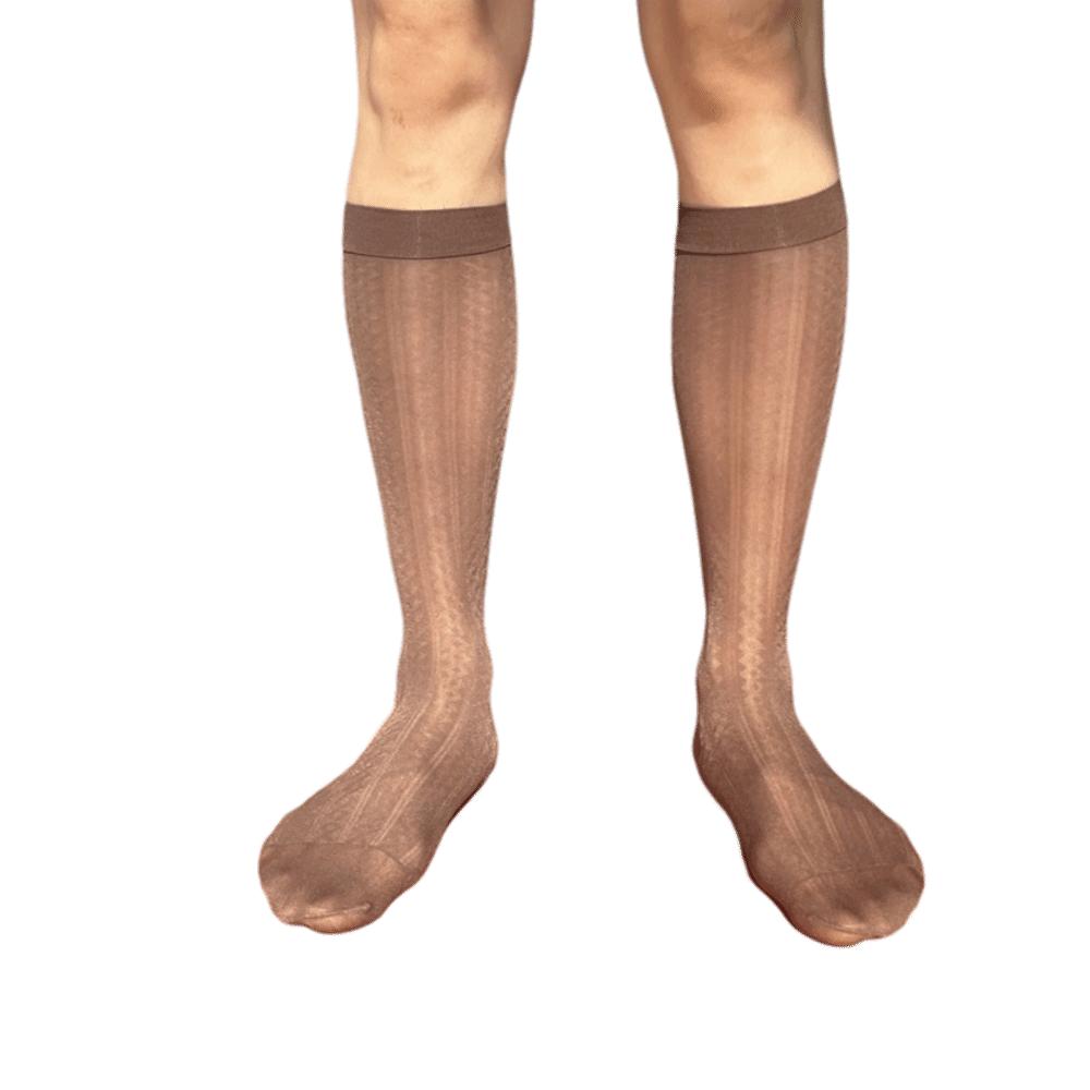 Chaussettes Homme à Rayures Durables Ultra-Fines Bas Mi-Mollet en Nylon Ultra-Fins Respirants Transparents Chaussettes Habillées Bureau