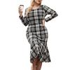 Autumn French Fashion Temperament Retro Plaid Dress Women Plus Size Long-sleeved Ruffled Fishtail Dress