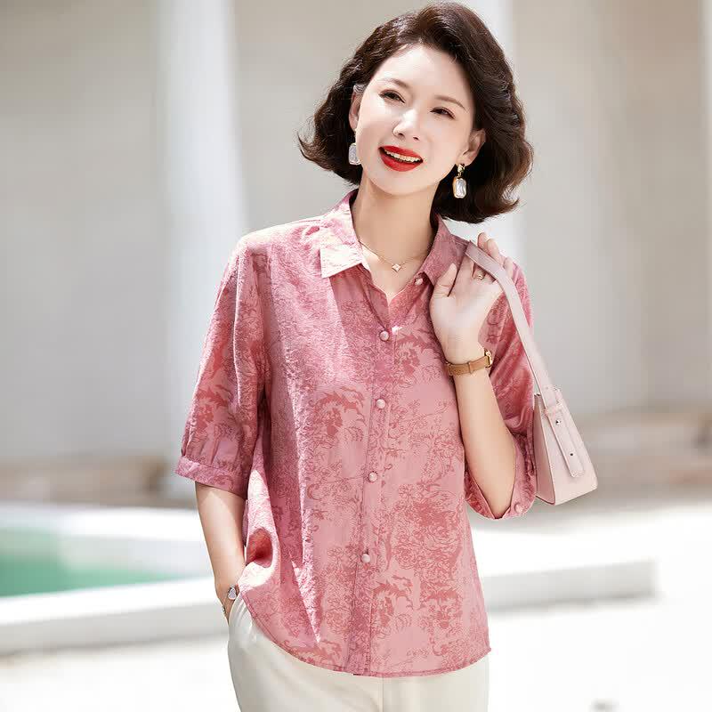 Paster Women's Summer Lapel Collar 3/4 Sleeve Loose Blouse