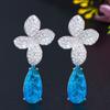 E0319 Leaf-Shaped Micro-Inlaid Zircon Explosive Stone Ear Jewelry, Needle Ice Flower Stone Earrings