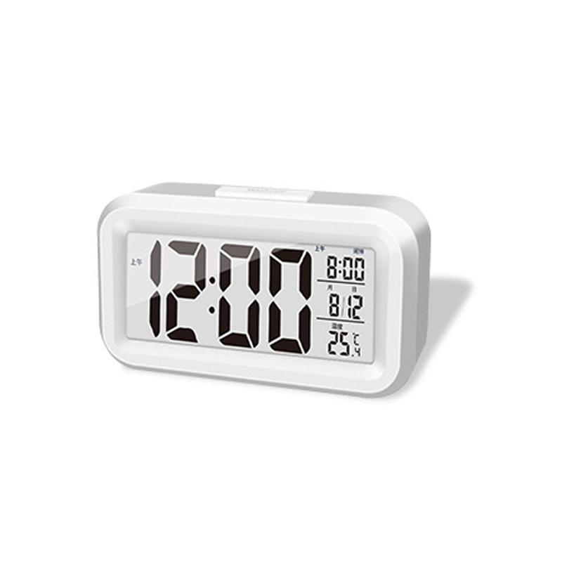 Despertador Digital Inteligente Preto Branco Visor LCD com Temperatura Calendário Temporizador Luz LED para Quarto Escritório (Sem bateria)