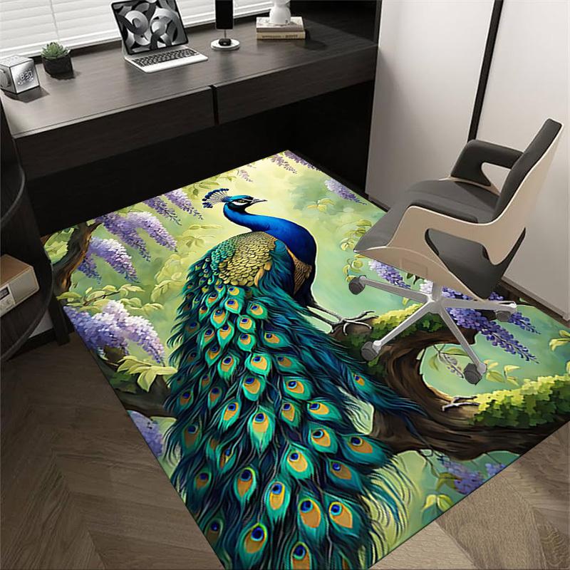 1PC Peacock Flowers Non-Slip Floor carpet, suitable for Office, bedroomand playrooms. It can also be used as a sofa footrest cover-T49