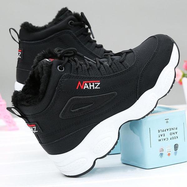 Womens Winter Plush Velvet Warm Cotton Shoes Winter Warm Cotton Boots High Top Sneakers Ladies Chunky Casual Wedge Sneakers Platform Fur Boots