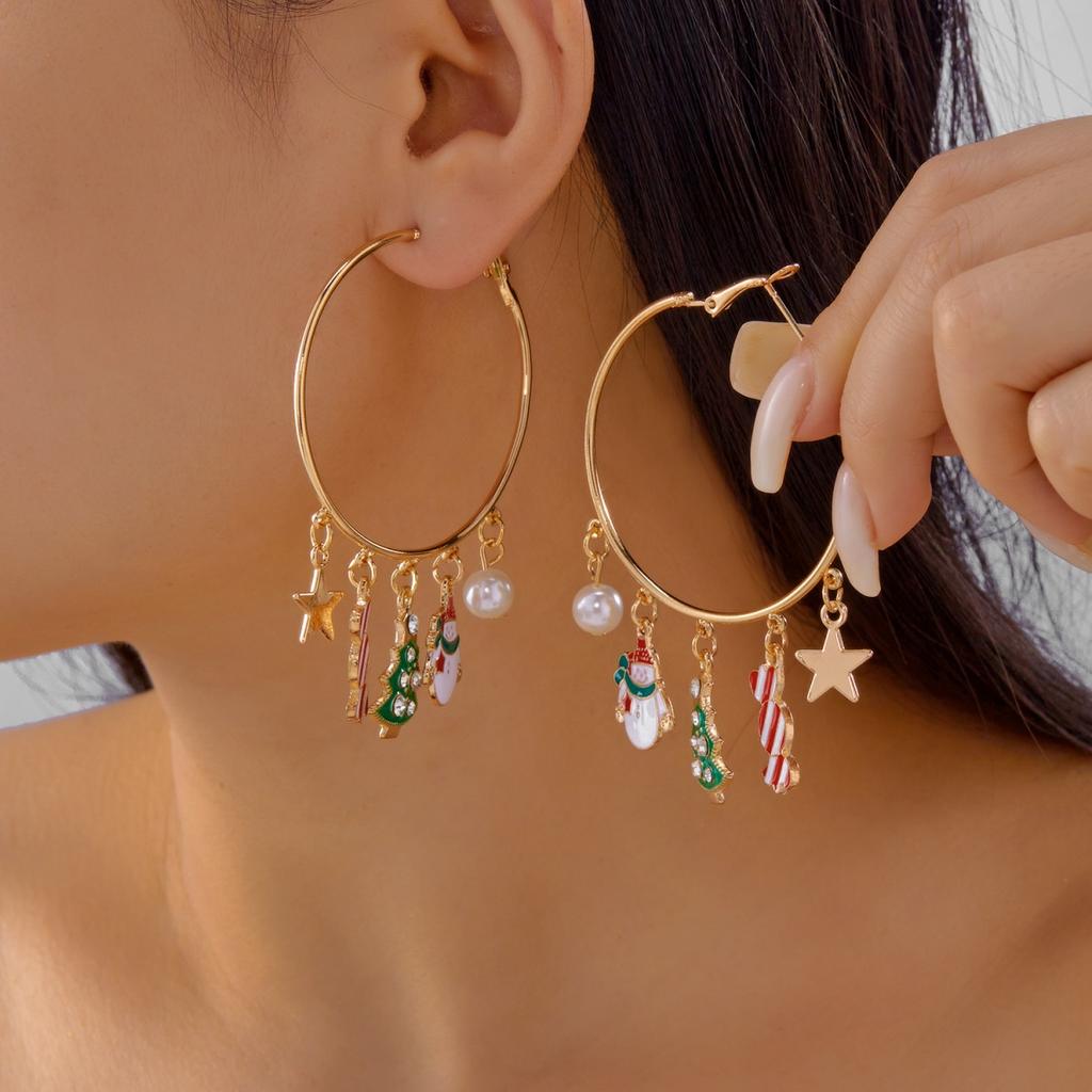 Christmas Gingerbread Xmas Tree Candy Star Snowman Santa Claus Reindeer Hoop Drop Earrings Holiday Jewelry Gift For Women Men