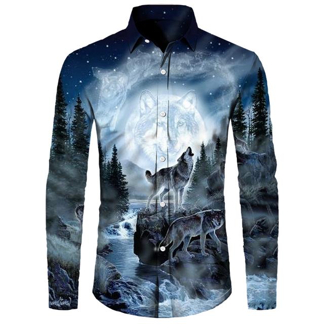 Мужские рубашки с 3D принтом Cool Wolf — фото 15