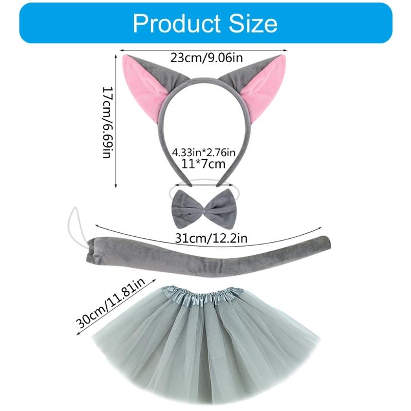 Foxes Tail Costume with Foxes Ear Headband Skirt and Bowtie Halloween Cats Foxes Costume for Kid Adult Halloween Cosplay