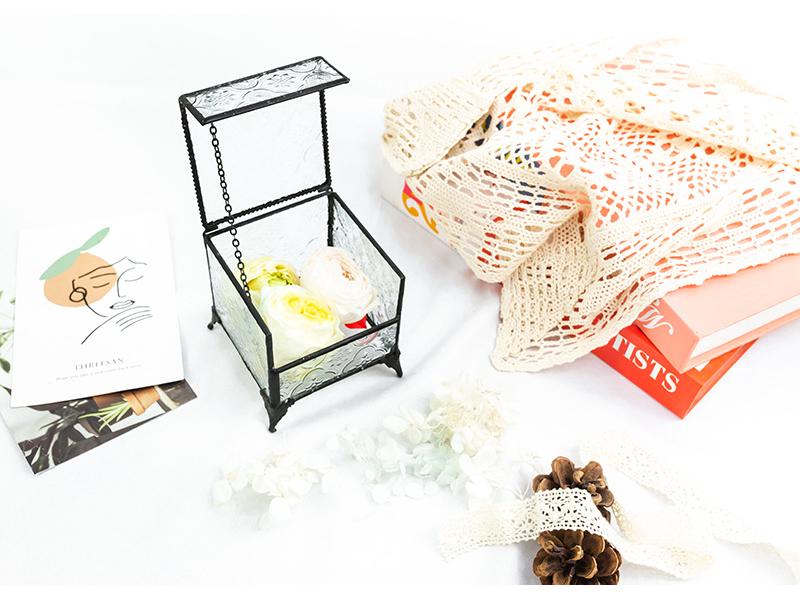 Retro Glass Jewelry Box for Rings, Earrings, and Wedding Decor