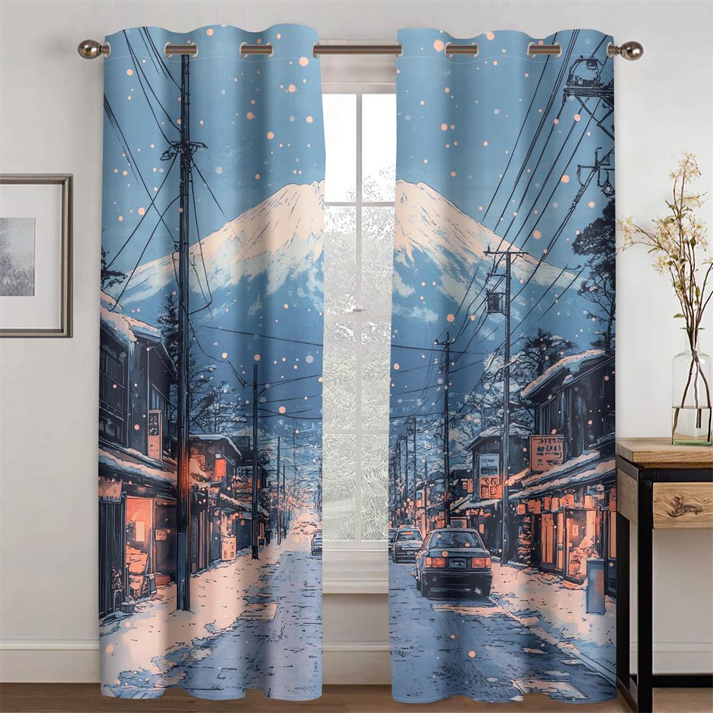 3D Glittering Fuji Mountain Curtains Romantic Joy Fit Bedroom Living Room Kitchen Decor New Arrivals Limited Time Offer 2 pcs