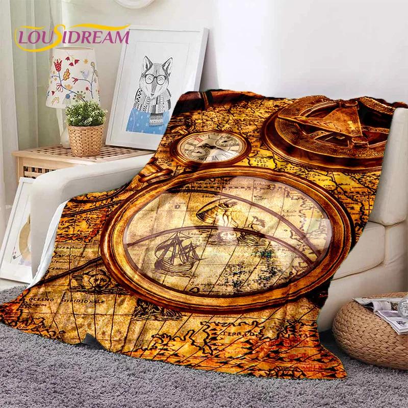 3D Ancient Nautical Chart World Map Compass Soft Flannel Blankets,Throw Blanket Comfortable Blanket for Picnic Beds Sofa Bedroom