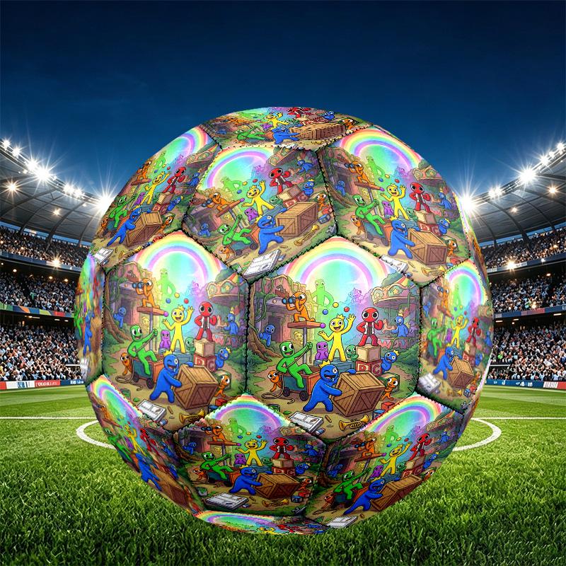 Game Rainbow Friends Print Size 5 Soccer Ball, PU Wear Resistant Football for Match Training and Daily Practice, Birthday Gift for Soccer Fans