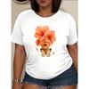 Womens 2026 New Flower-like Woman Print Tee Butterfly Floral Design Round Neck Short Sleeve Soft Breathable Stretch Polyester Machine Washable