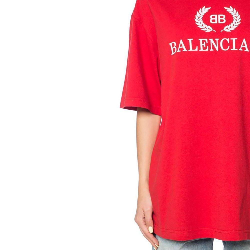 Balenciaga T Shirts Men's Red Crew Neck Moderate Straight Fit 544271TCV256400