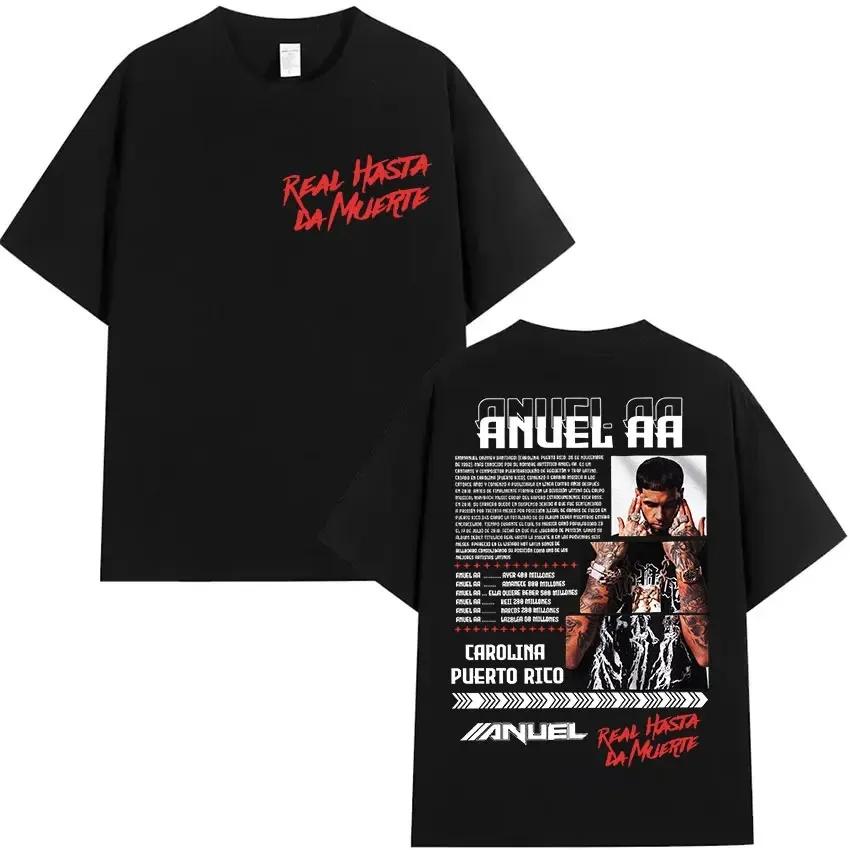 Rapper Anuel AA Real Hasta La Muerte Tour New Album T Shirts Men Women Hip Hop Gothic T-Shirts Cotton Short Sleeve T-Shirt Tees