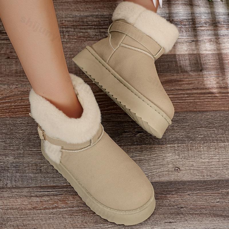 Women Platform Snow Boots 2026 Winter New Plush Thicken Cotton Shoes Fashion Buckle Strap Height Increase Comfortable Warm Shoes