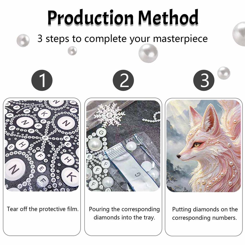 Framed Pearl Bead Painting Kit Fantasy Pink Fox Design DIY Shiny Canvas Art Creative Craft for Desk Decor Gift Items for Home Decoration