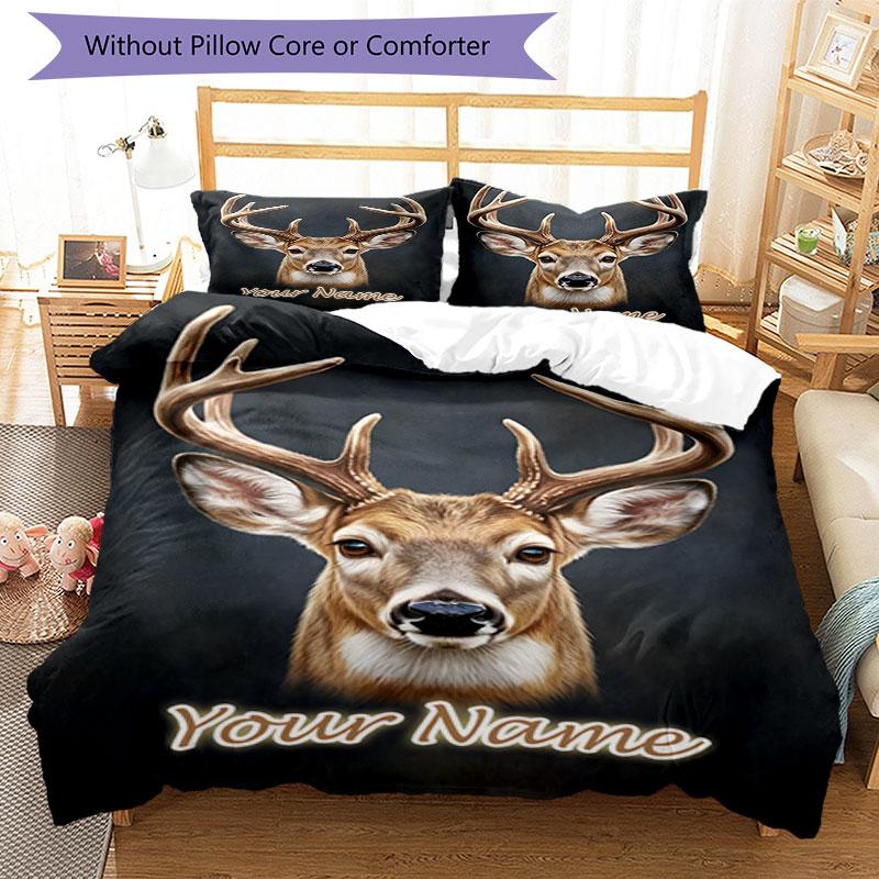 3PC Custom Name Deer Portrait bedding,soft and breathable,2D flat print,room decor.,Poster Three-piece set,Soccer Three-piece set,Art,Poster,Soccer
