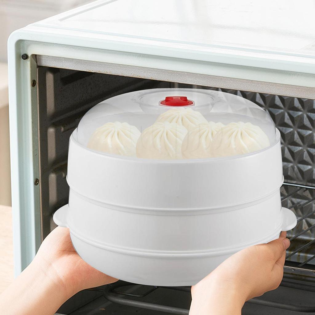 Microwave Steamer with Lid and Tray Kitchen Vegetable Steamer Kitchen Cookware for Heating Meals Pasta Dumpling Meat Bacon Corn