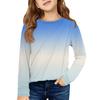 Girls' Long Sleeve Tee - Pleated Round Neck Casual Top