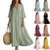 Women V Neck Long Dress Loose Fit Maxi Dress Wide Hem Casual Long Sleeve Dress for Everyday Wear Summer Spring